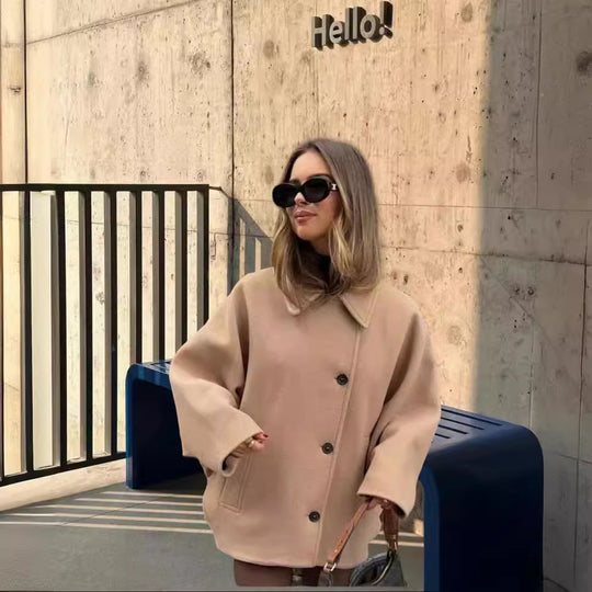 Damen Oversized Wollmantel mit modernem Schnitt und praktischen Taschen EB