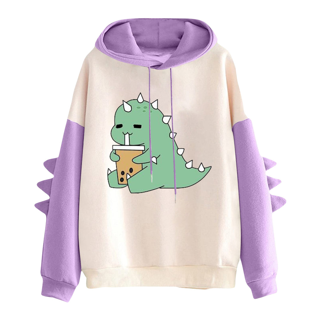 Damen nan Kapuzenpullover mit niedlichem Dinosaurier-Print und dreidimensionalen Ärmeldetails EB