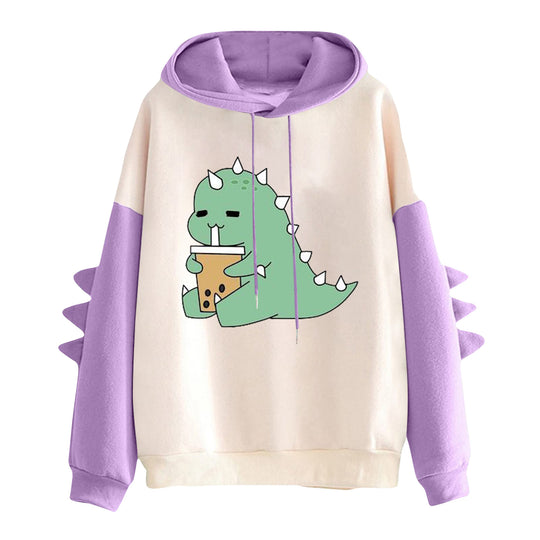 Damen nan Kapuzenpullover mit niedlichem Dinosaurier-Print und dreidimensionalen Ärmeldetails EB