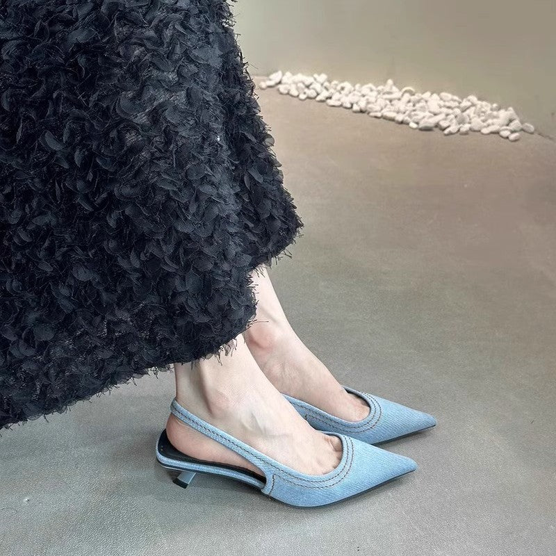 Damen Slingback Pumps aus hochwertigem Denim EB