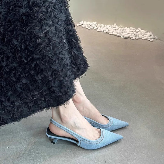 Damen Slingback Pumps aus hochwertigem Denim EB