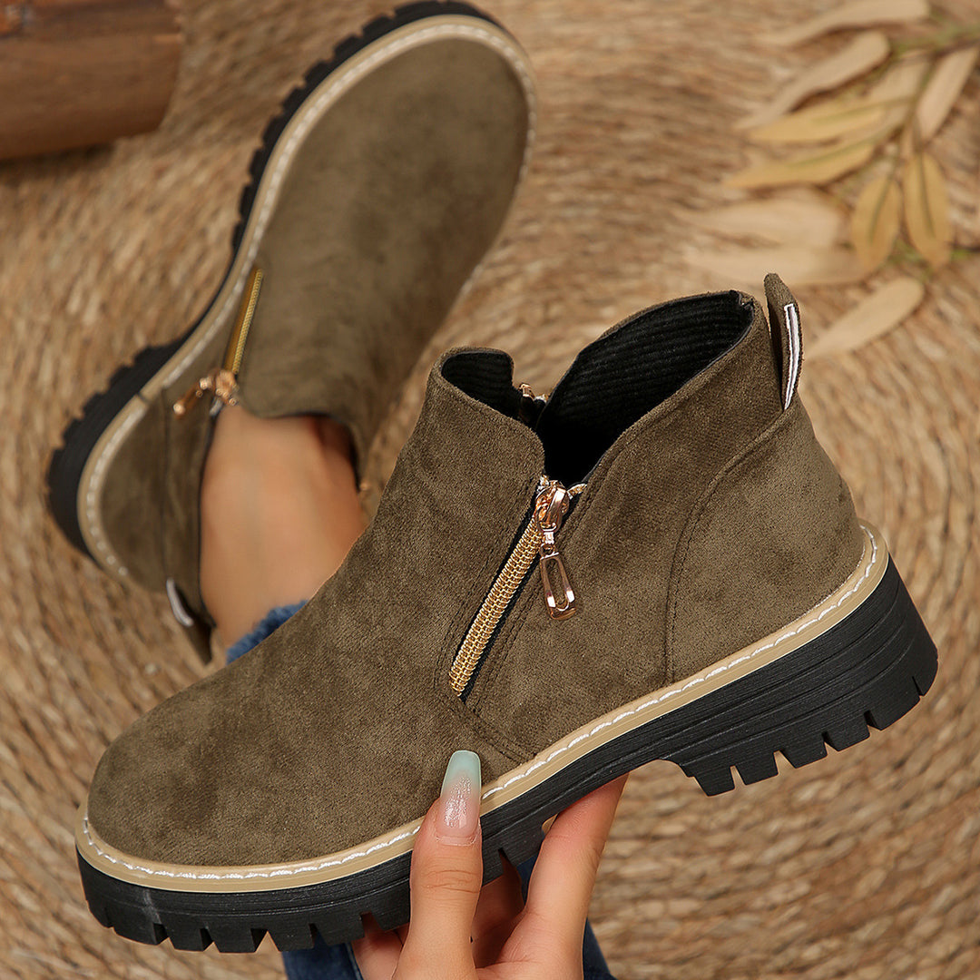 Damen modische Ankle-Stiefeletten mit seitlichem Reißverschluss und rutschfester Sohle EB