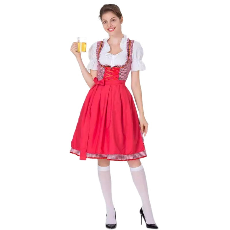 Damen nan traditionelles Oktoberfest Dirndl mit Rüschenbluse, geschnürtem Mieder und Schleifen-Schürze EB
