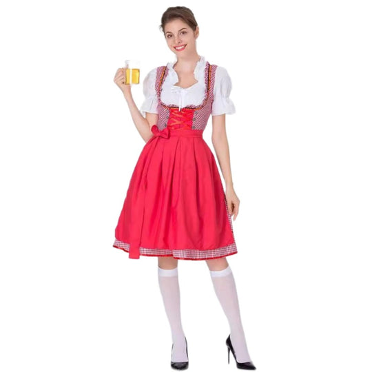 Damen nan traditionelles Oktoberfest Dirndl mit Rüschenbluse, geschnürtem Mieder und Schleifen-Schürze EB