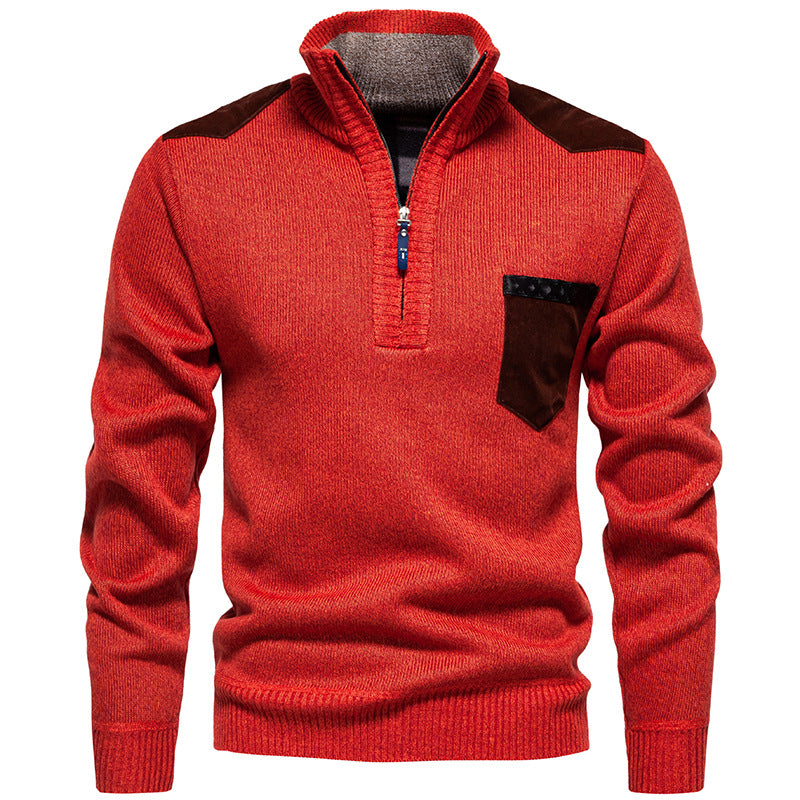 Herren Stehkragenpullover mit kontrastierenden Details und praktischen Taschen EB