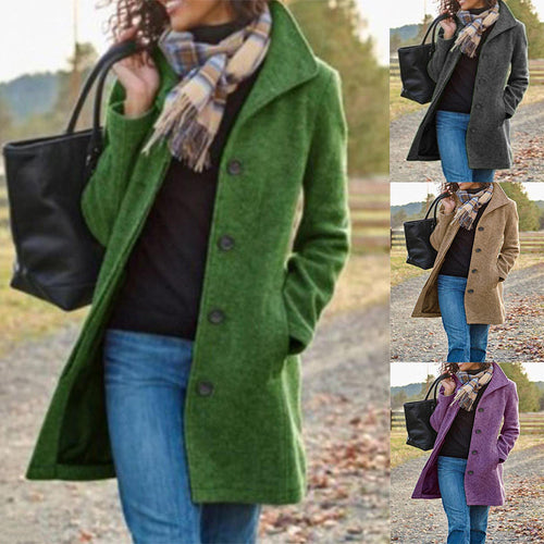 Damen eleganter Wollmantel mit klassischem Revers EB