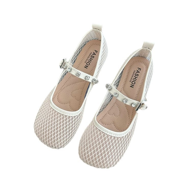 Damen Ballerinas mit dekorativem Netzdesign und funkelndem Riemen EB