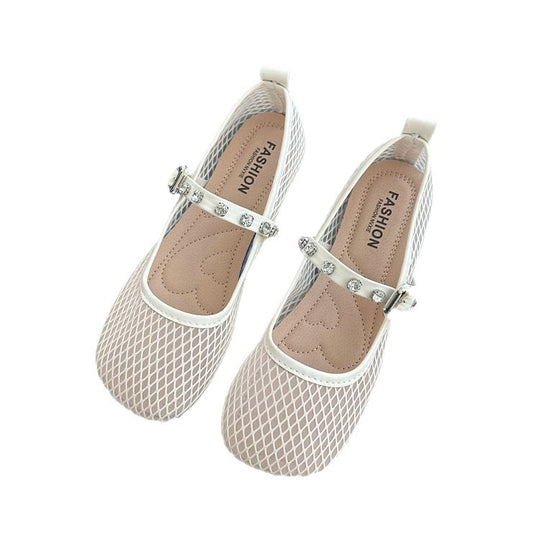 Damen Ballerinas mit dekorativem Netzdesign und funkelndem Riemen EB