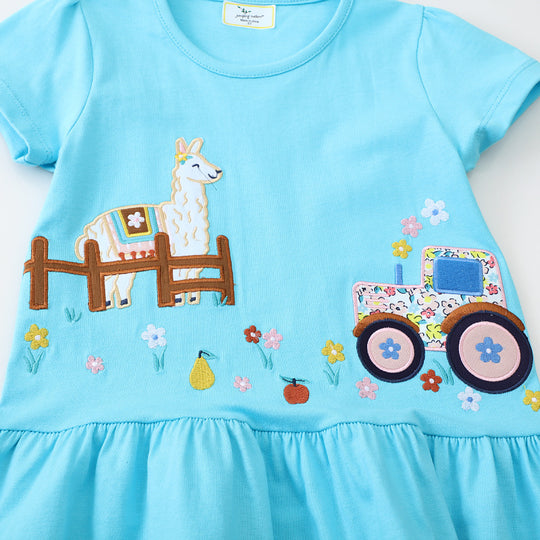 Mädchen Tüllkleid mit verspieltem Lama- und Traktor-Design EB