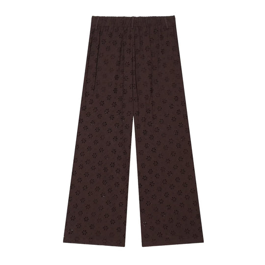 Damen weit geschnittene Hose mit floralem Lochmuster EB