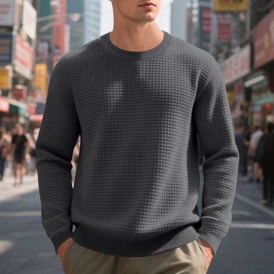 Herren strukturiertes Rundhals-Sweater aus weichem Baumwollmix EB
