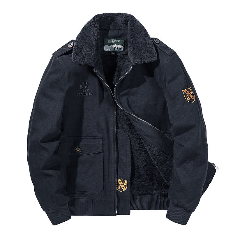 Herren Bomber-Fieldjacke mit durchgehendem Sherpa-Futter, Schulterklappen und verdecktem Zwei-Wege-Reißverschluss EB