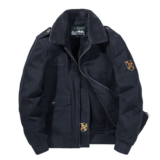 Herren Bomber-Fieldjacke mit durchgehendem Sherpa-Futter, Schulterklappen und verdecktem Zwei-Wege-Reißverschluss EB