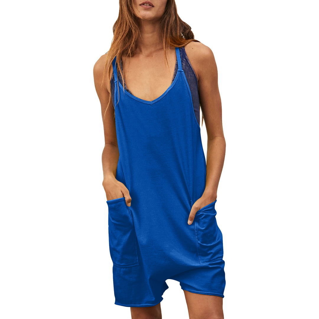 Damen komfortabler Overall mit tiefem Ausschnitt und praktischen Taschen EB