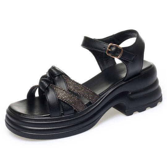 Damen Komfortable Platform-Sandalen mit elegantem Knoten-Design und verstellbarem Riemen EB