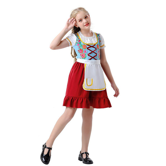 Damen nan nostalgisches Trachten-Kostümkleid mit geschnürtem Mieder, Rüschenkragen und abnehmbarer Schürze EB