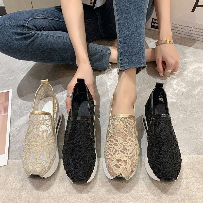 Damen Slip-On Sneakers mit eleganter Spitzenoberfläche und bequemer Dämpfung EB