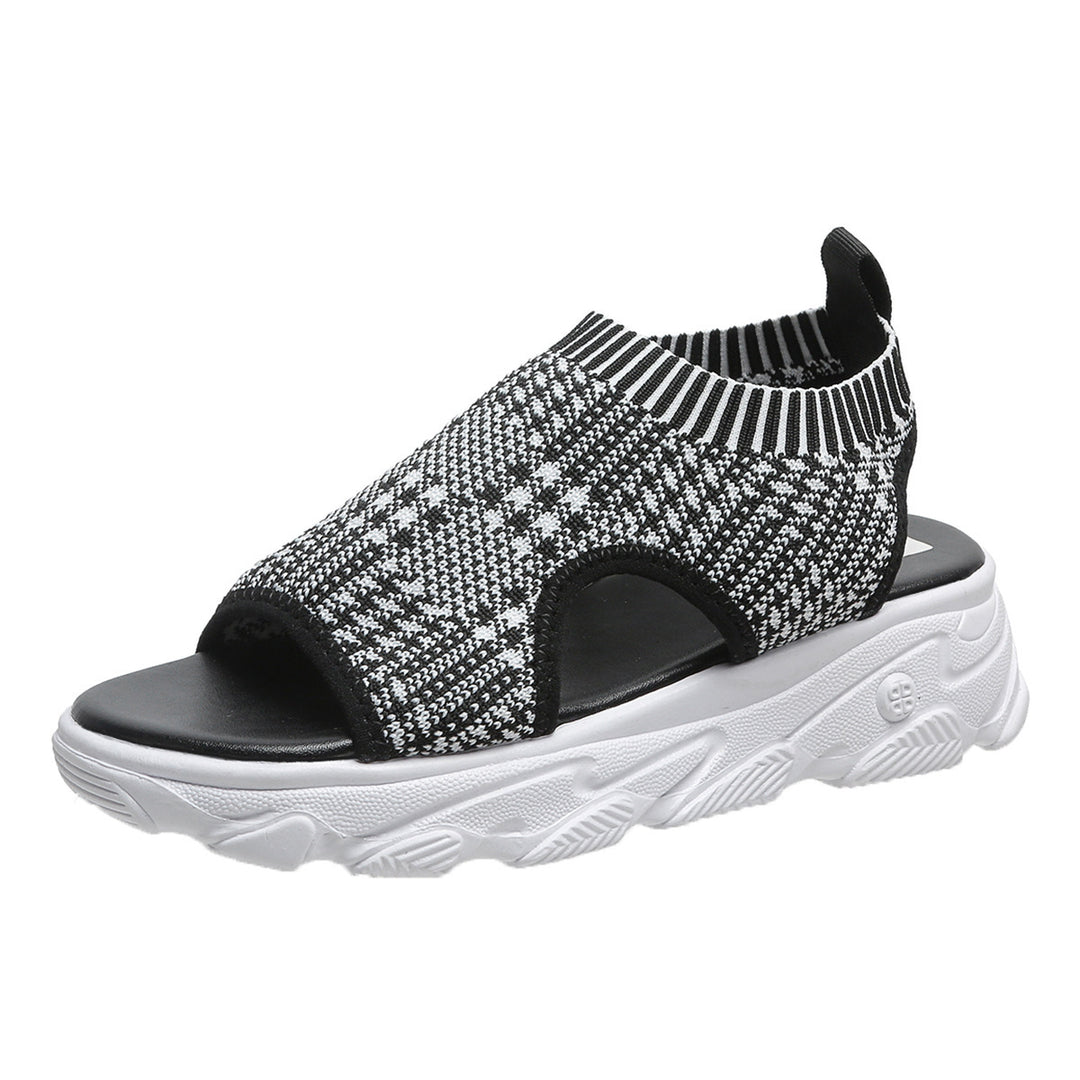 Damen Bequeme Plateau-Sandalen mit ergonomischem Riemendesign und atmungsaktiver Strickoberfläche EB