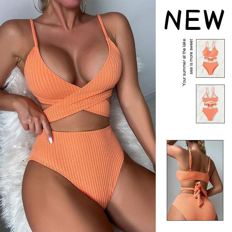 Damen Hochtailliertes Bikini-Set mit Criss-Cross Design EB