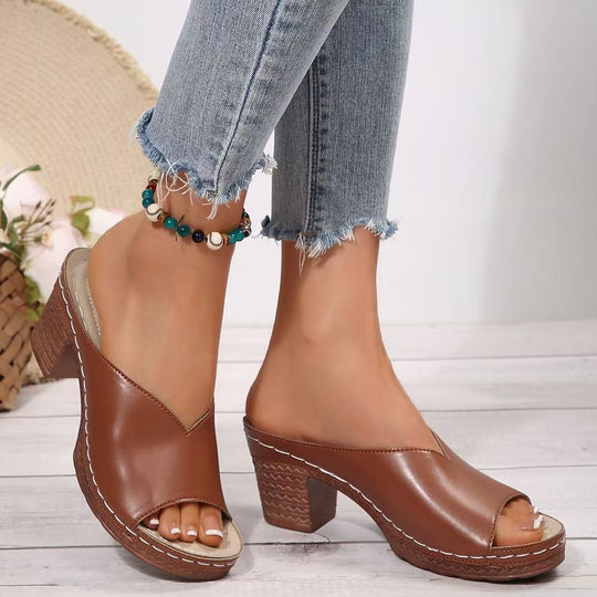 Damen elegante Clogs mit modischem Peeptoe und bequemer Holzsohle EB