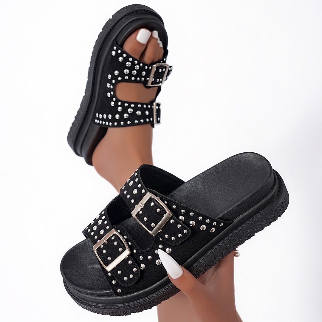 Damen Komfortable Riemensandalen mit modischem Glitzerakzenten und verstellbaren Schnallen EB