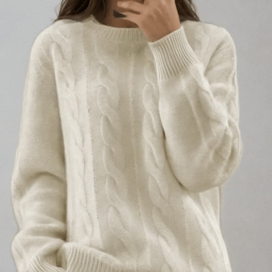 Damen Kuscheliger Zopfmuster-Feinstrickpullover mit legerer Passform EB