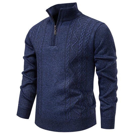 Herren nan gehobener Strickpullover mit Halbzip, Stehkragen und dekorativem Zopfmuster EB