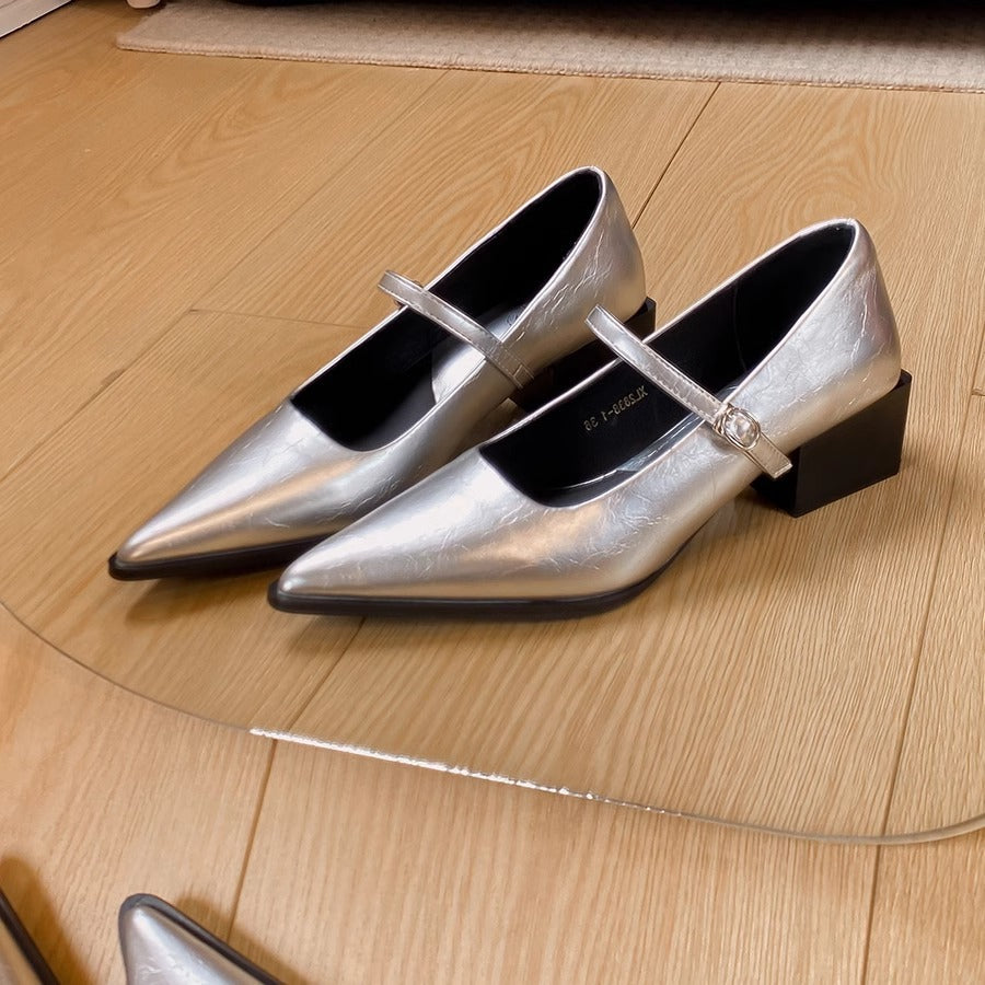 Damen elegante Mary Jane Pumps mit modischer Blockabsatzgestaltung EB