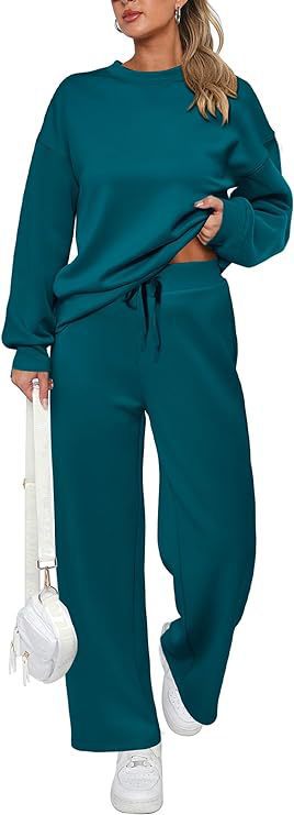 Damen nan zweiteiliges French-Terry Lounge-Set mit oversized Rundhals-Pullover und weitem Highwaist-Jogger EB