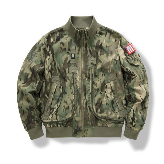 Herren Military-Bomberjacke mit verstärkten Multifach-Taschen und Stehkragen EB