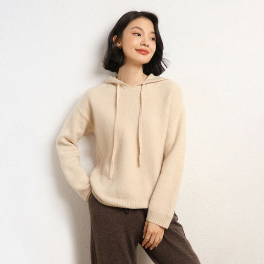 Damen lässiger Strickpullover mit Kapuze und fein strukturierter Oberfläche EB
