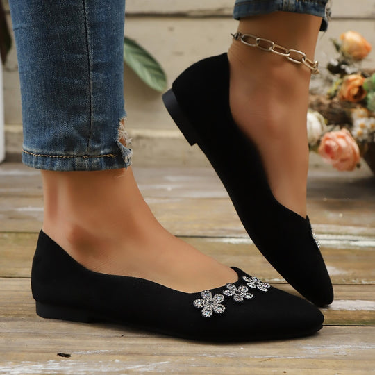 Damen elegante Ballerinas mit floralem Schmuckdetail EB