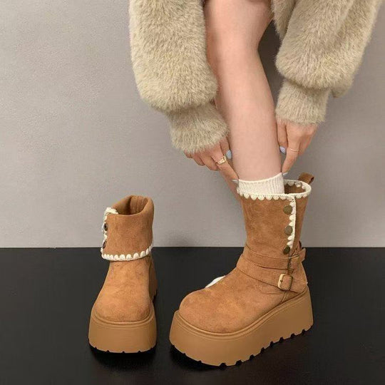 Damen Schicke modische Stiefeletten mit Plateau- und Schnallen-Detail EB