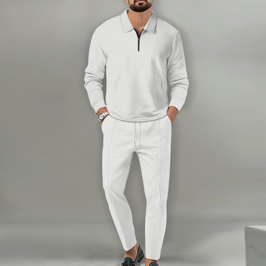 Herren nan Langarm-Henley-Poloshirt mit Halbzip und konischer Jogginghose EB