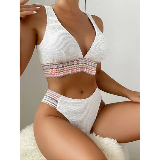 Damen Wellenmuster Bikini-Set mit tiefem V-Ausschnitt EB