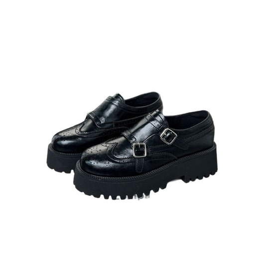 Damen Dual-Buckle Schnürschuhe mit robuster Profilsohle und eleganten Brogue-Mustern EB