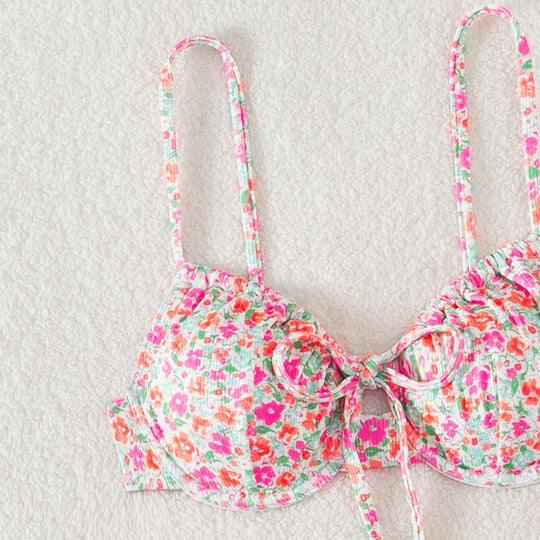 Damen Push-Up-Bikini mit floralem Design und raffinierter Schnürung EB