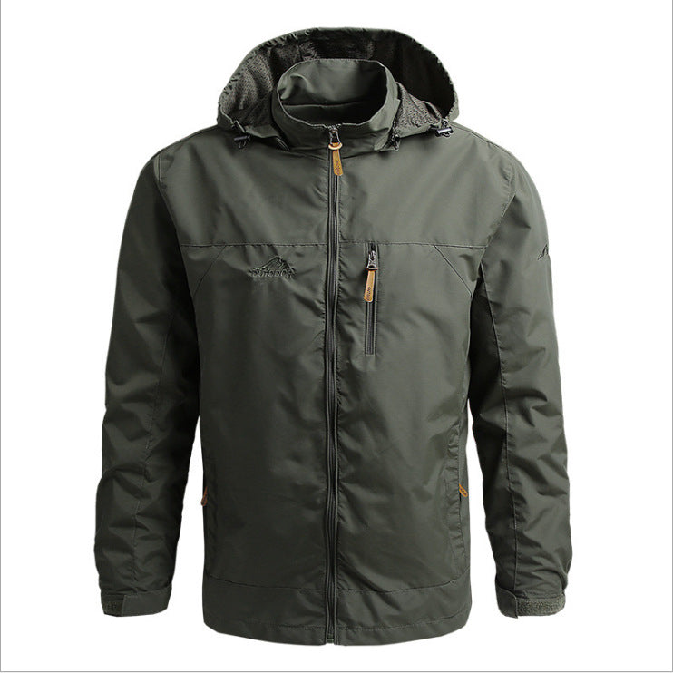 Herren Atmungsaktive Softshell Outdoorjacke mit verstellbarer Kapuze und Reißverschlusstaschen EB
