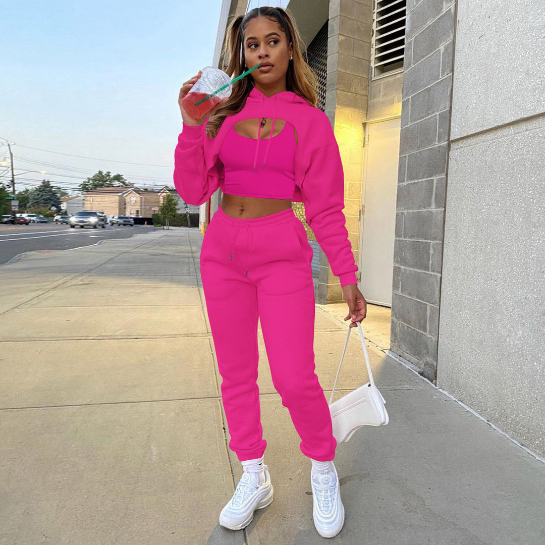 Damen Sportlicher Zweiteiler mit cropped Hoodie und bequemen Jogginghosen EB