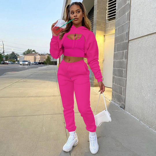 Damen Sportlicher Zweiteiler mit cropped Hoodie und bequemen Jogginghosen EB
