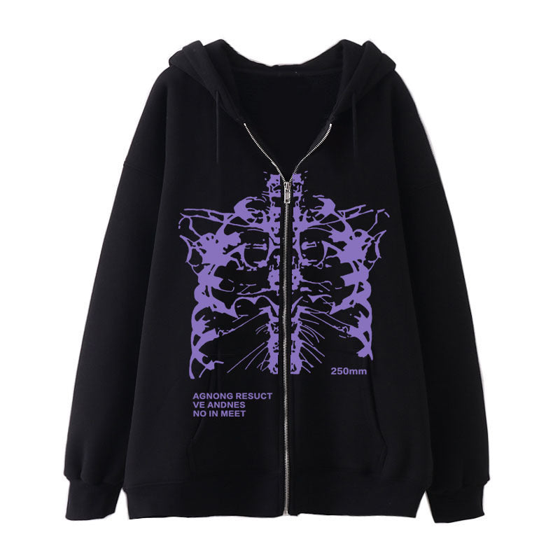 Damen nan Kapuzenjacke mit durchgehendem Reißverschluss und Rippenherz-Print EB