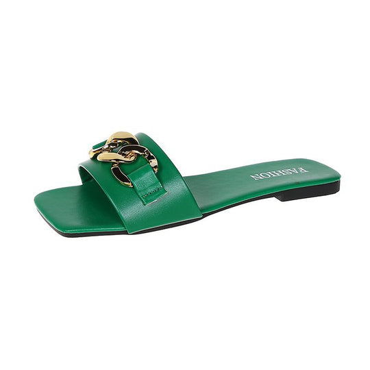 Damen Modische Badeslipper mit glänzendem Kettenakzent EB