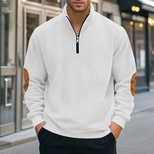 Herren nan Troyer-Halbfleecepullover mit Rippstruktur, elastischen Bündchen und Kontrast-Ellenbogenpatches EB