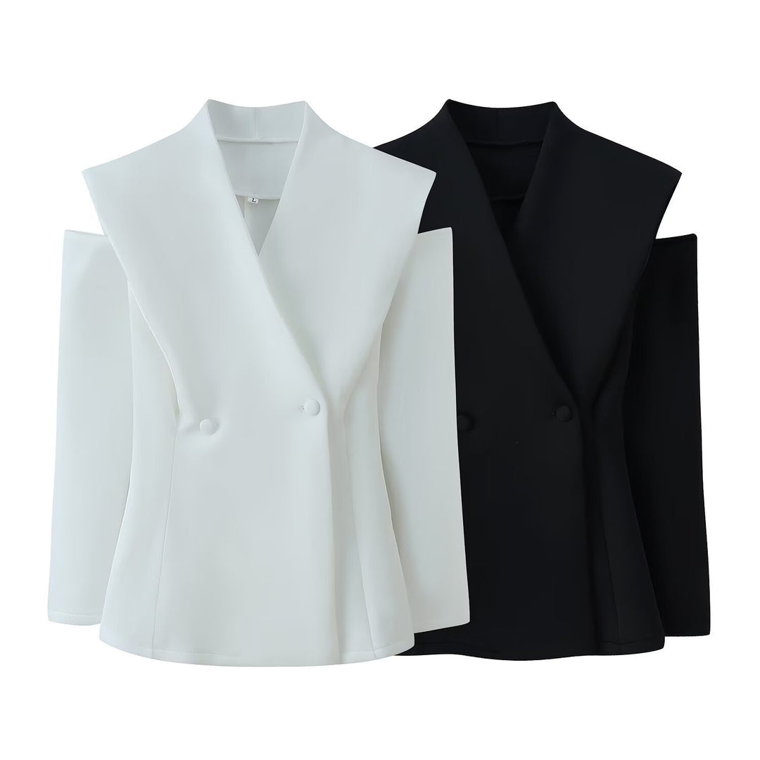 Damen elegante Blazerjacke mit modernem Schnitt und außergewöhnlichem Kragen EB