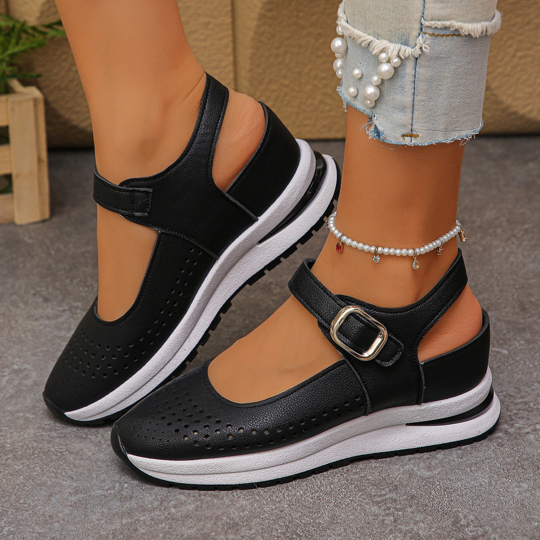 Damen Plateau-Sandalen mit geschlossener Zehenpartie und verstellbarem Klettverschluss EB