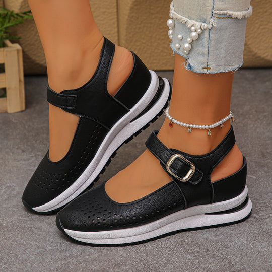 Damen Plateau-Sandalen mit geschlossener Zehenpartie und verstellbarem Klettverschluss EB