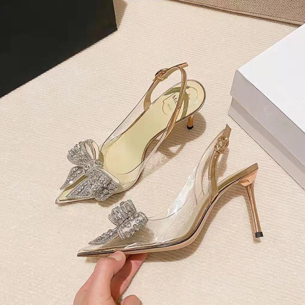Damen Glamouröse Slingback-Pumps mit eleganter Schleifenverzierung und funkelnden Applikationen EB