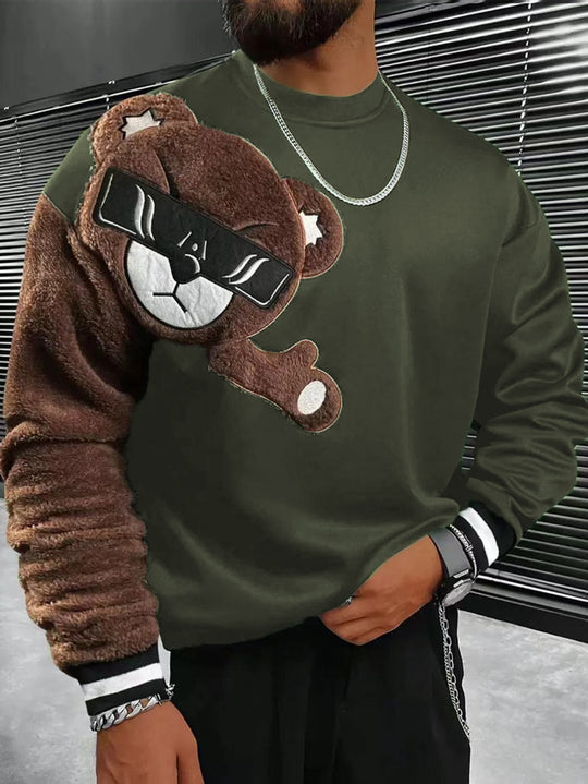 Herren Sweatshirt mit plüschiger Bärenapplikation EB