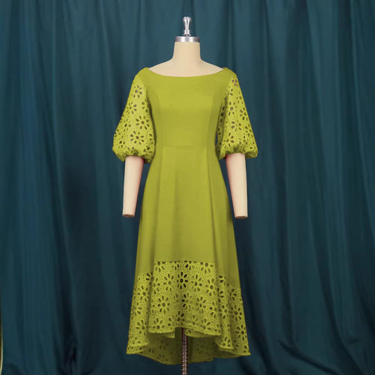 Damen Midi-Kleid mit eleganten Lochmuster-Details EB