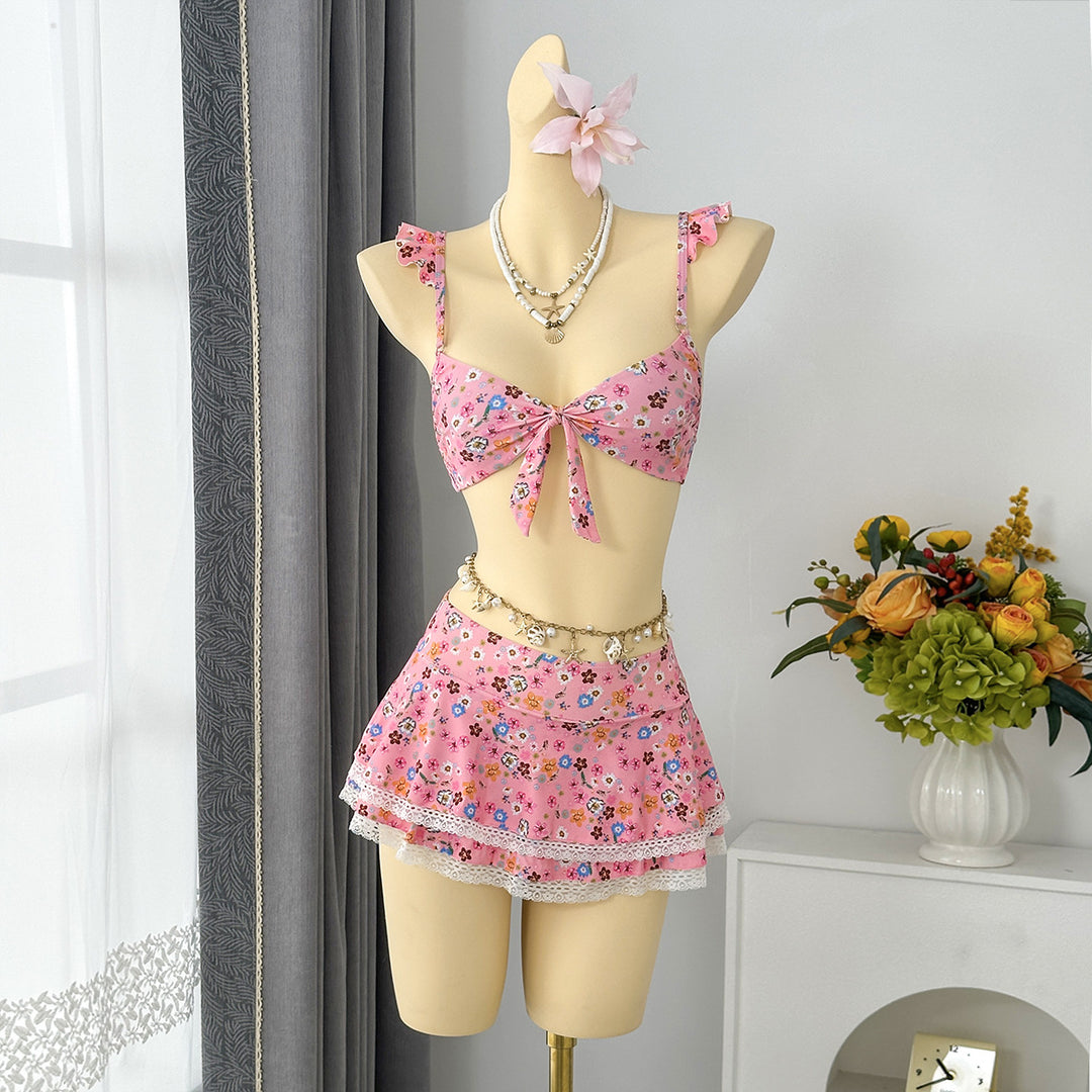 Damen Bikini-Set mit verspieltem Wickelrock und floralem Design EB